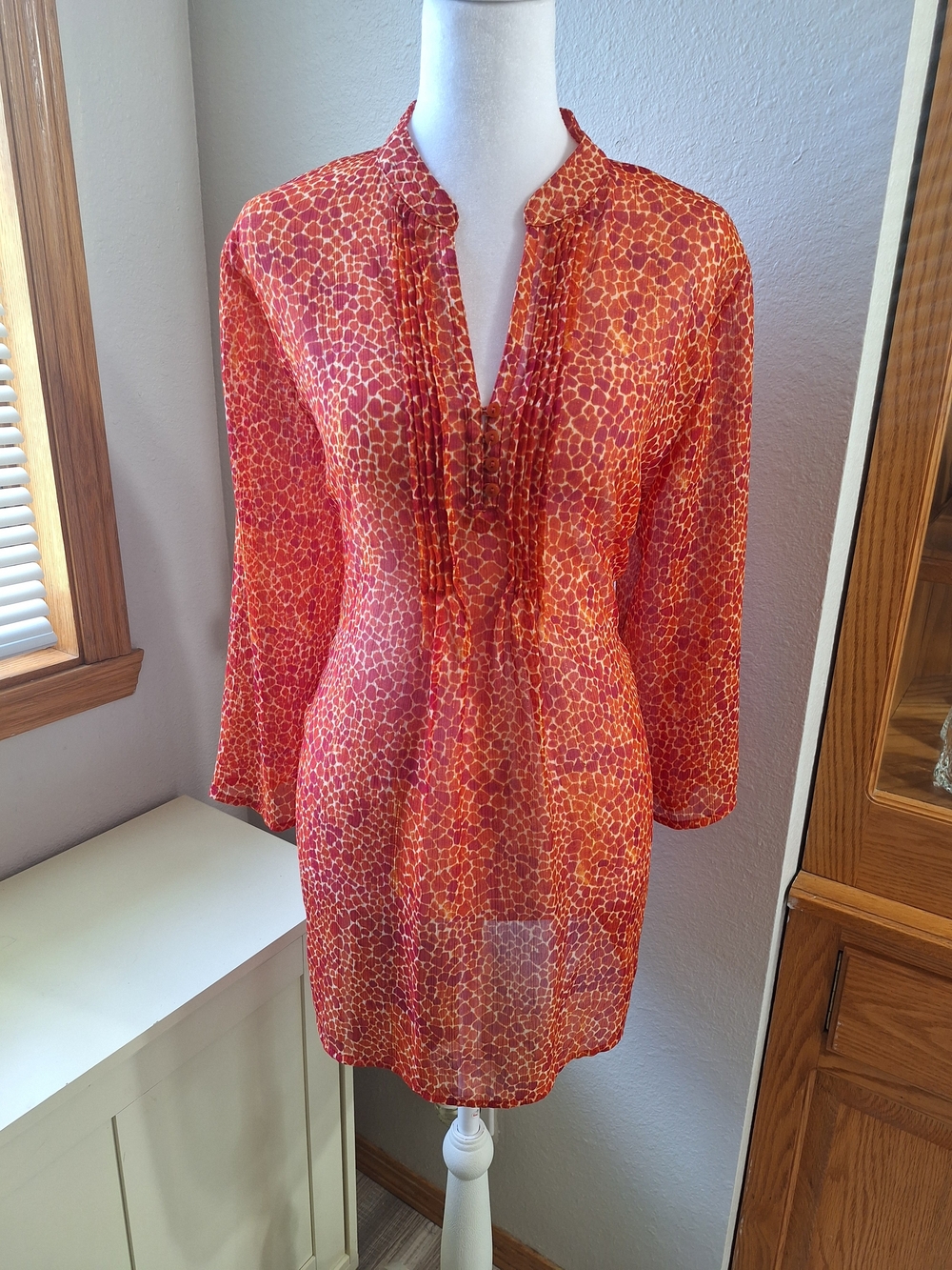 Jaclyn Smith Red Orange Printed Tunic Blouse